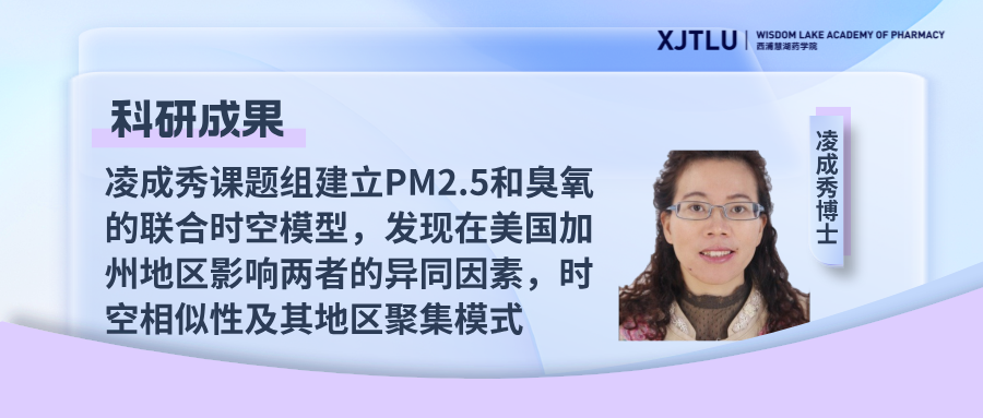 凌成秀课题组建立PM2.5和臭氧的联合时空模型,发现在美国加州地区影响两者的异同因素,时空相似性及其地区聚集模式